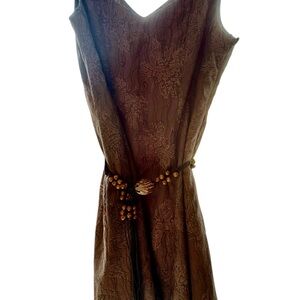 Jolibel Petite Mocha Sleeveless Dress with Appliqué Pattern